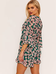 Traje de juego de gasa de estampado floral frontal frontal