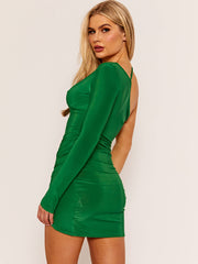 One Sleeve Plunge Neck Wrap Front Bodycon Dress
