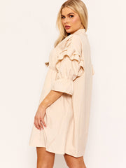 Ruched Frill Buttoned Smock Dress
