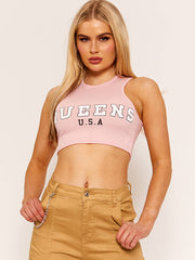 Queens Ribbed Vest Crop Top