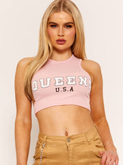 Queens Ribbed Vest Crop Top