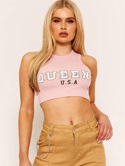 Queens Ribbed Vest Crop Top