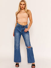 Top de cultivo de corsé de malla de malla ruchada