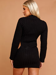 Cable Knit Cut Out Sides Bodycon Dress