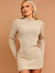 Cable Knit Cut Out Sides Bodycon Dress