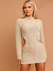 Cable Knit Cut Out Sides Bodycon Dress