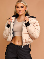 Rib Collar Detail Cropped Puffer Jacket