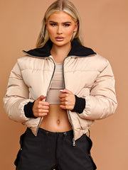 Rib Collar Detail Cropped Puffer Jacket