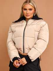 Rib Collar Detail Cropped Puffer Jacket