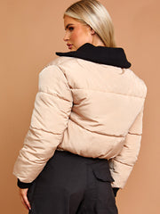 Rib Collar Detail Cropped Puffer Jacket