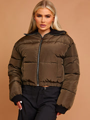 Rib Collar Detail Cropped Puffer Jacket