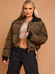 Rib Collar Detail Cropped Puffer Jacket