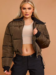 Rib Collar Detail Cropped Puffer Jacket