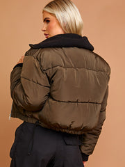 Rib Collar Detail Cropped Puffer Jacket