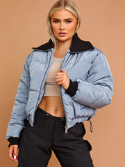 Rib Collar Detail Cropped Puffer Jacket