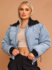 Rib Collar Detail Cropped Puffer Jacket