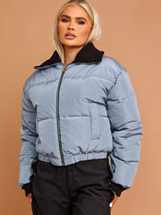 Rib Collar Detail Cropped Puffer Jacket