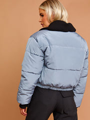 Rib Collar Detail Cropped Puffer Jacket
