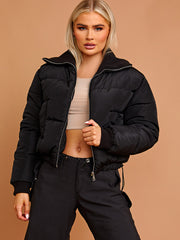 Rib Collar Detail Cropped Puffer Jacket