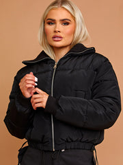 Rib Collar Detail Cropped Puffer Jacket