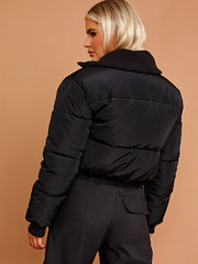 Rib Collar Detail Cropped Puffer Jacket