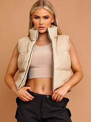 Faux Leather Cropped Puffer Gilet