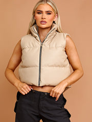 Faux Leather Cropped Puffer Gilet