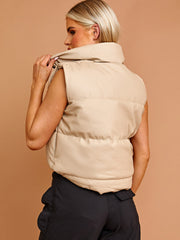 Faux Leather Cropped Puffer Gilet