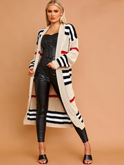 Striped Longline Knitted Open Cardigan