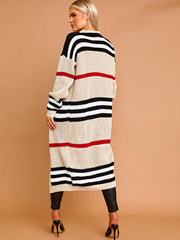 Striped Longline Knitted Open Cardigan