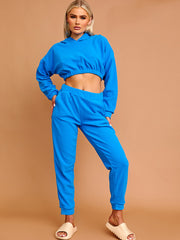 Cropped Hoodie & Jogger Fleece Tracksuit Co-ord