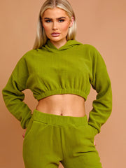 Cropped Hoodie & Jogger Fleece Tracksuit Co-ord