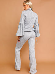 Melange Knit Balloon Sleeve Top & Flare Trouser Co-ord