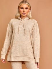 Rippen-Kapuze-Top & ausgestellter Hosen Co-ordte