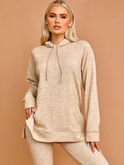 Rippen-Kapuze-Top & ausgestellter Hosen Co-ordte