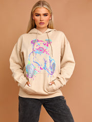 Colour Drip Teddy Graphic Print Hoodie