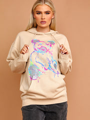 Colour Drip Teddy Graphic Print Hoodie