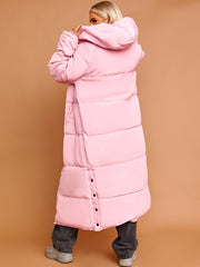 Longline Quilted Hooded Coat with Button Detail