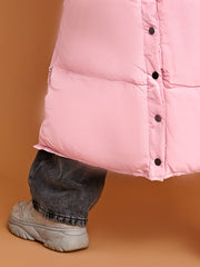 Longline Quilted Hooded Coat with Button Detail