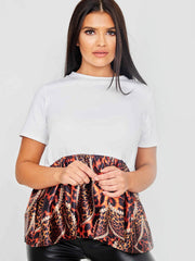 Leopardenperlendruhe Frill Saum Top