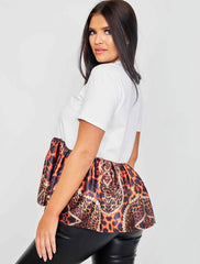 Leopardenperlendruhe Frill Saum Top