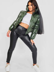 PVC Leather Cropped Puffer Jacket