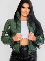 PVC Leather Cropped Puffer Jacket