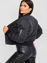 Pull-Ring Zip-Up Bomber Jacket