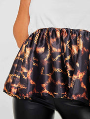 Fire Chain Print Frill Hem Top