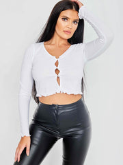 Ribbed Cropped Button Cardigan