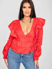 Wrap Front Tie Knot Frill Top