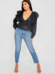 Wrap Front Tie Knot Frill Top