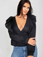 Wrap Front Tie Knot Frill Top