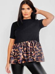 Fire Chain Print Frill Hem Top